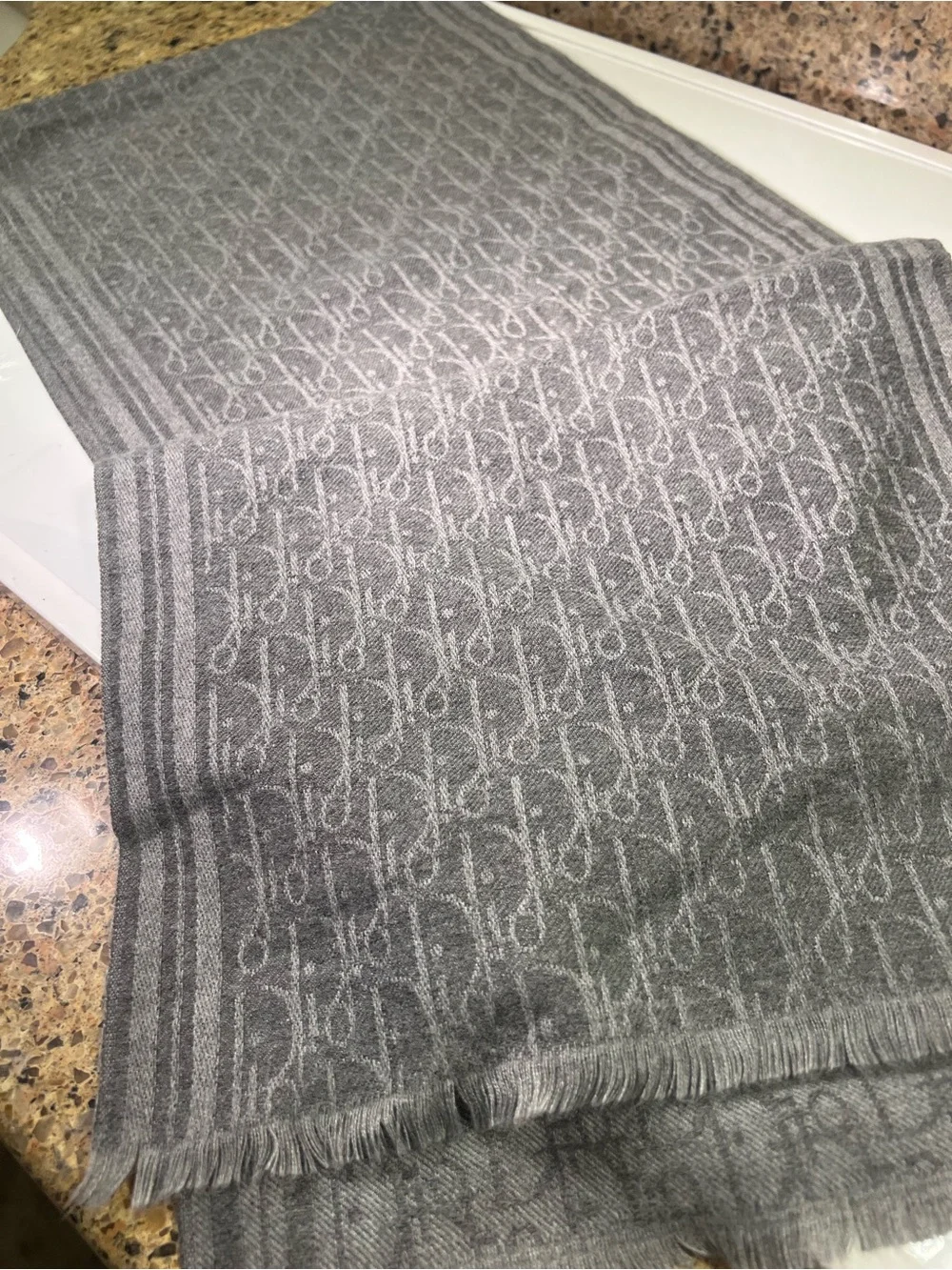 Dior Gray Cashmere Monogram Scarf